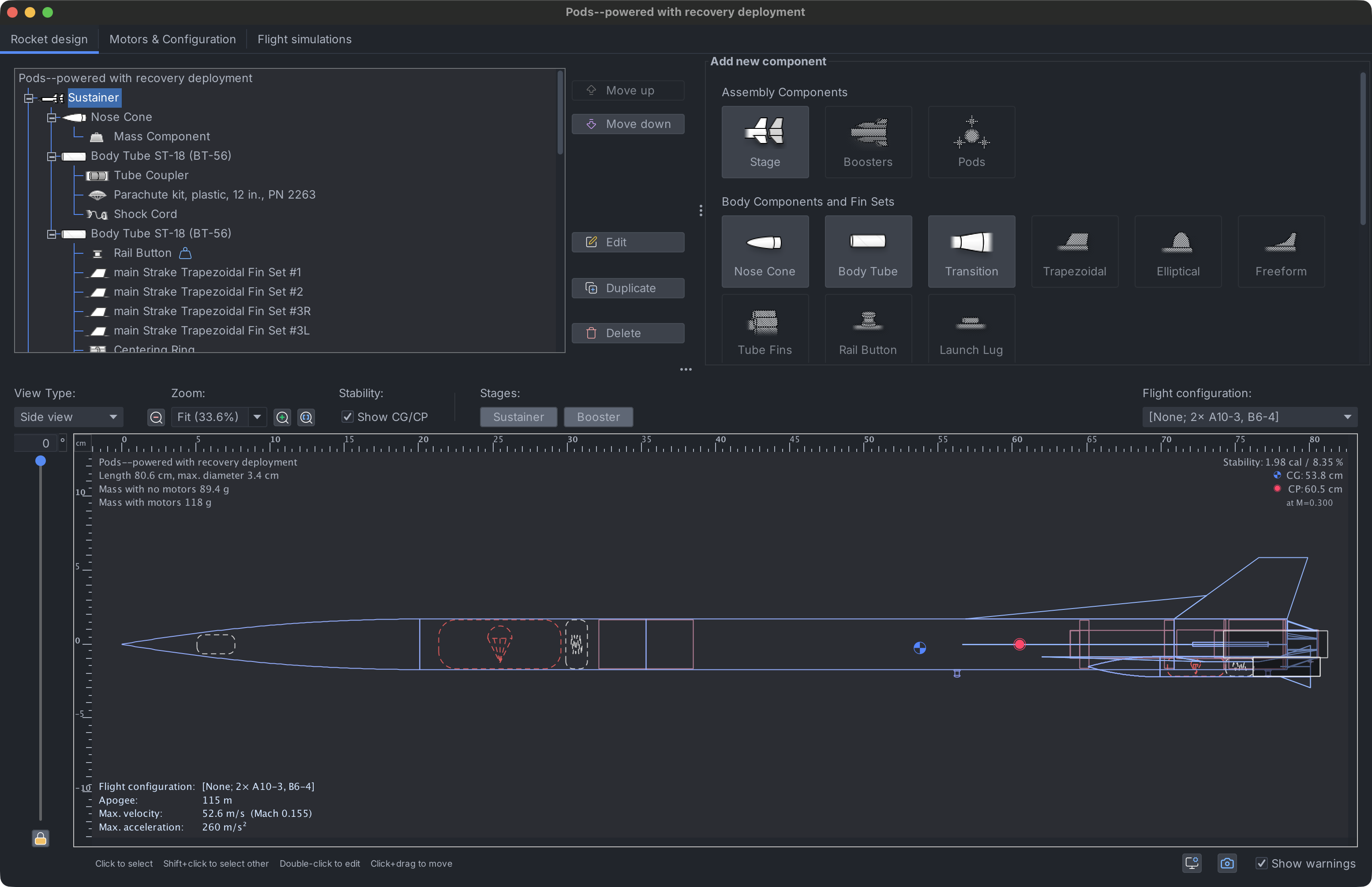 OpenRocket 2D design view