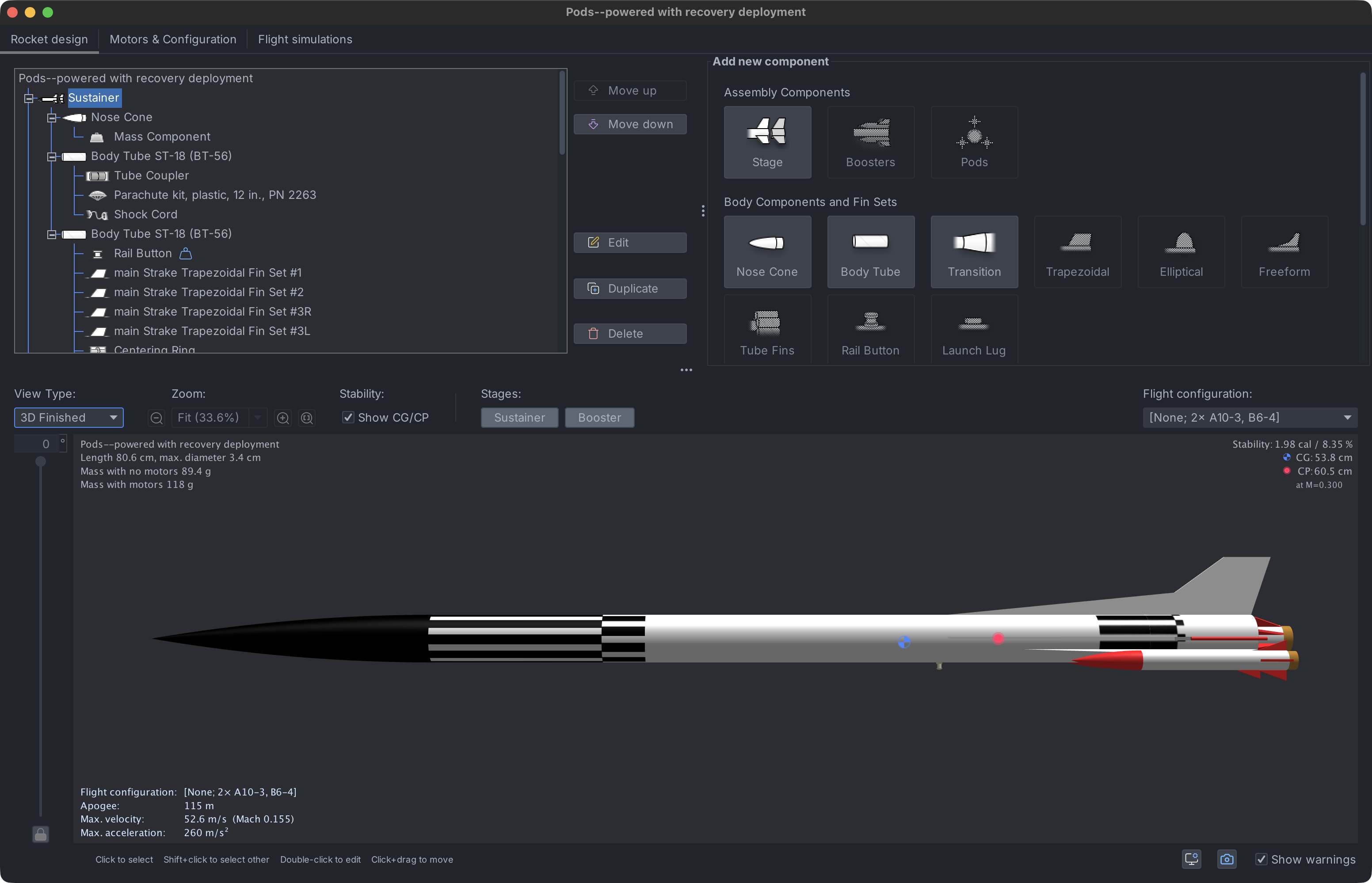 OpenRocket 3D design view