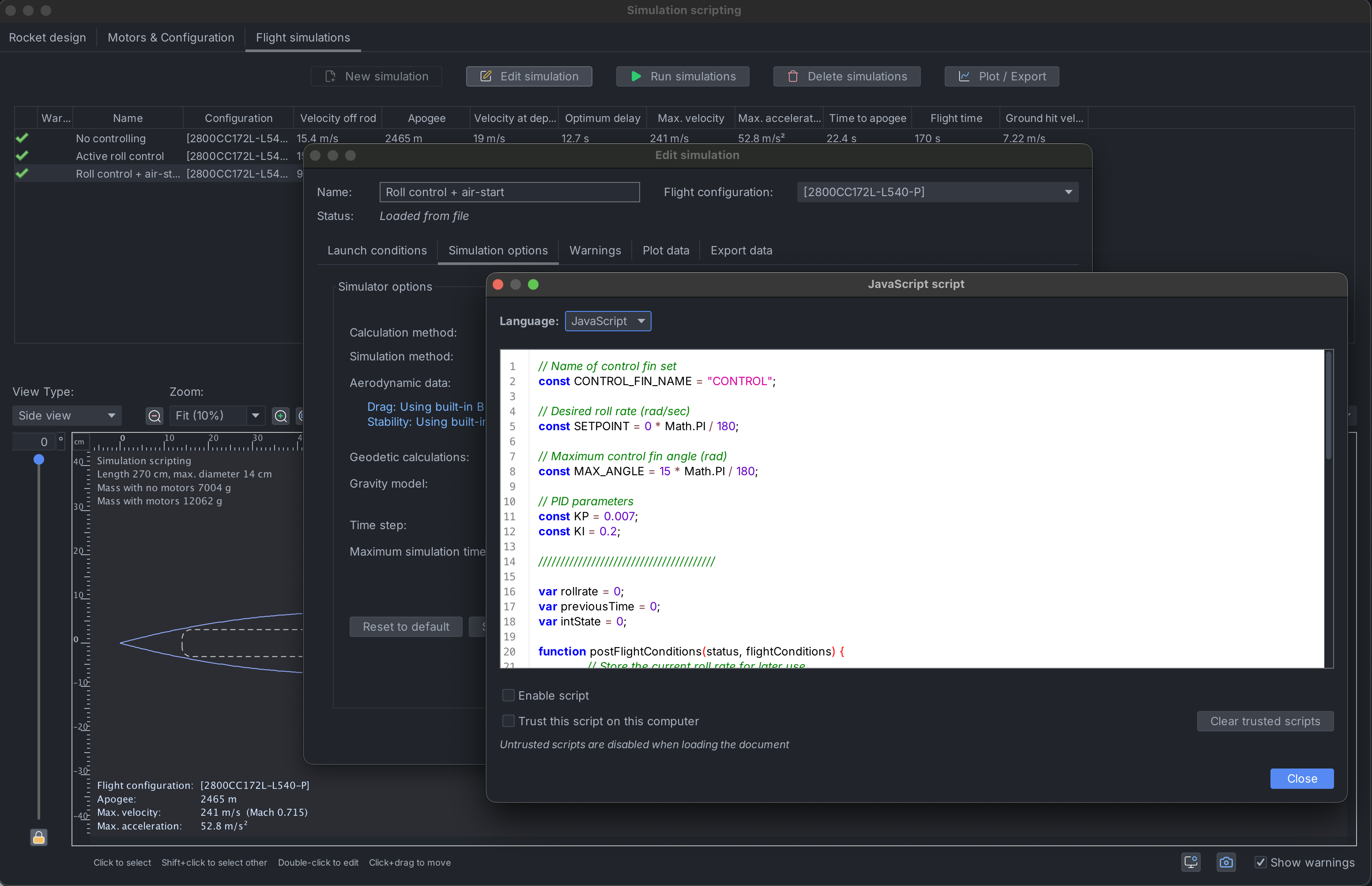OpenRocket simulation scripting