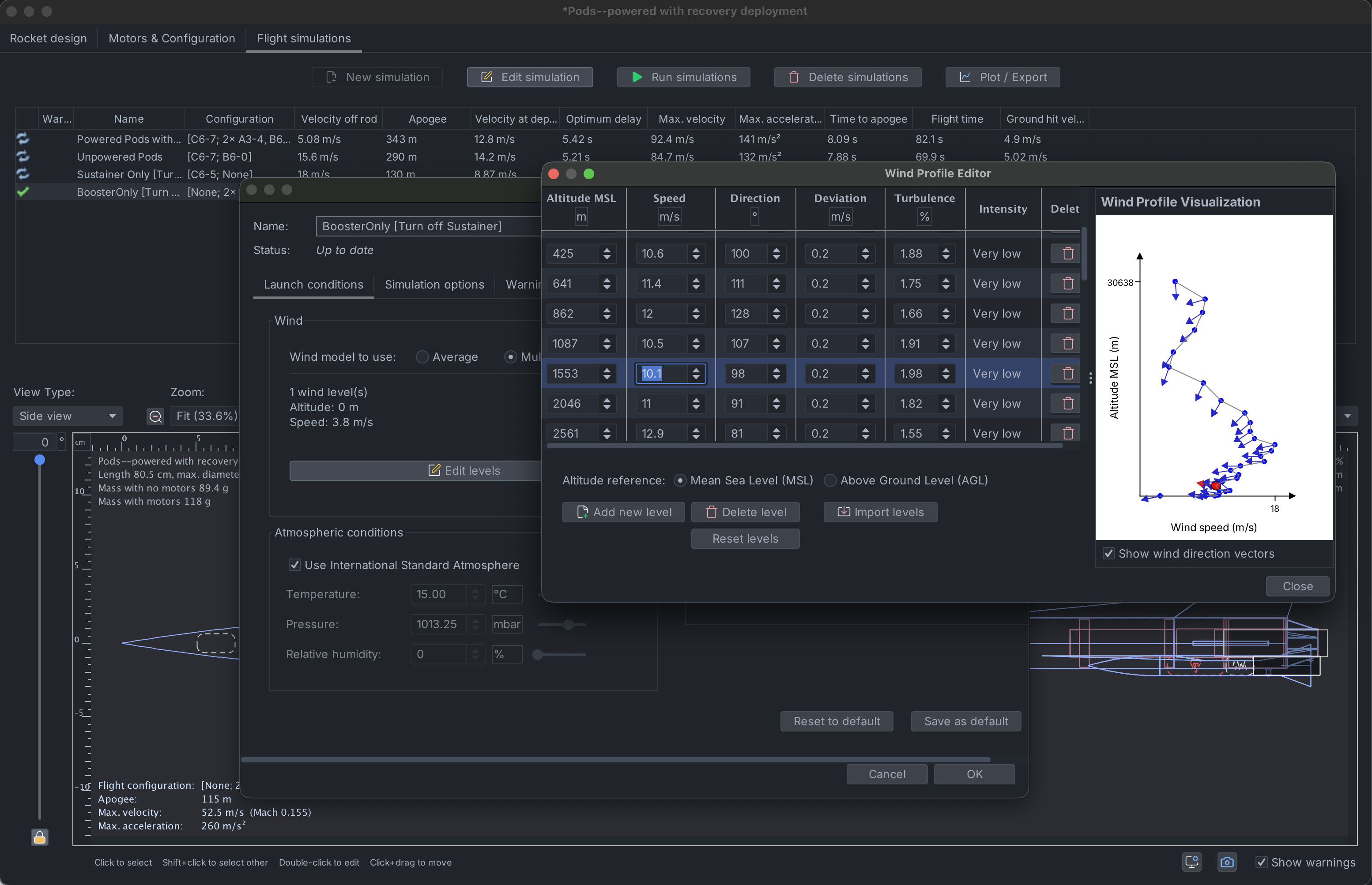 OpenRocket multi-level wind